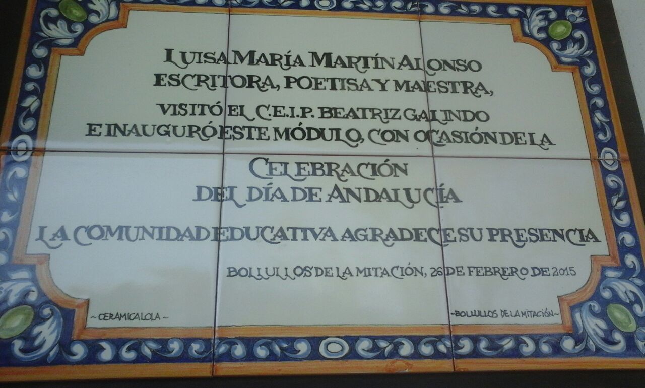 Placa conmemorativa del CEIP Beatriz Galindo de Bollulos de la Mitación (Siviglia)